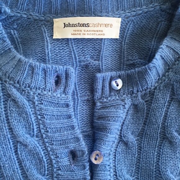 NWOT Johnston of Elgin 100% Cashmere Blue Cardigan - Picture 3 of 4